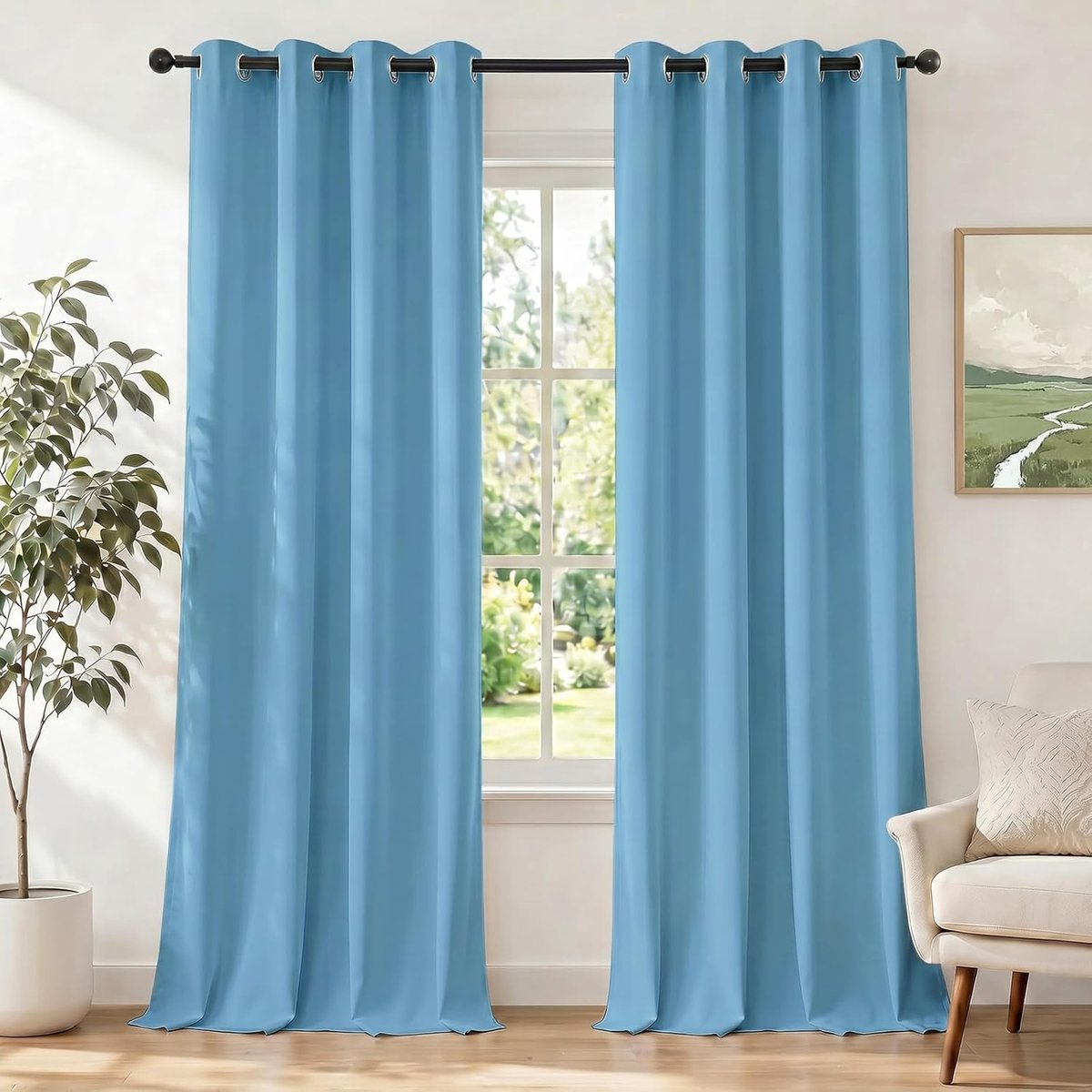 SnelShoppen - Set van 2 Zware Blackout Gordijnen 140x280 cm, Lichtblauw, Thermisch, Met Oogjes, Ideaal voor Slaapkamer en Woonkamer