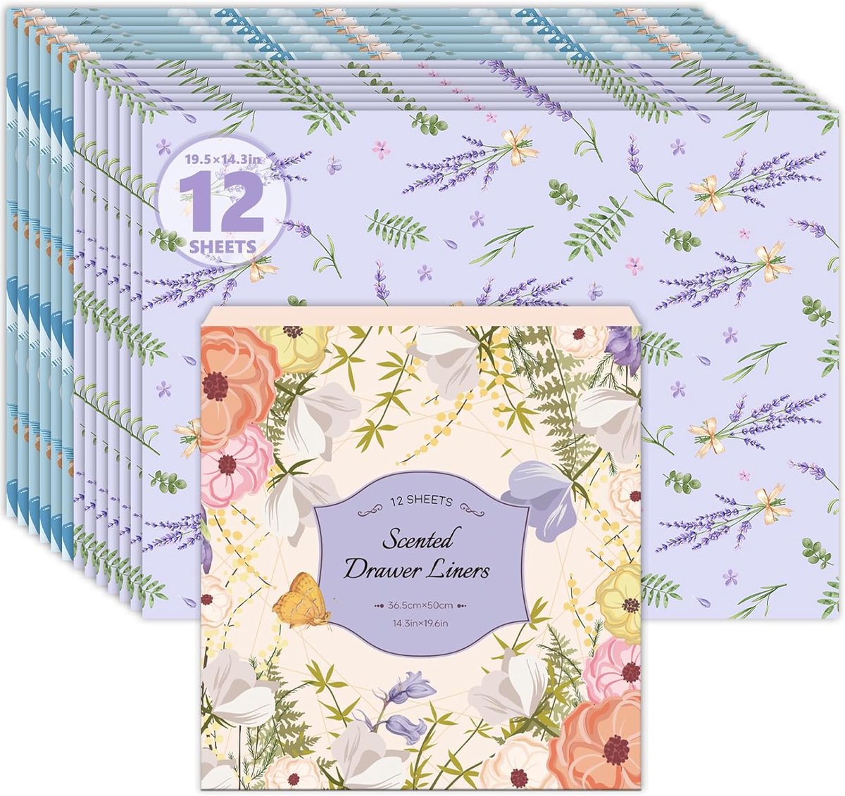 SnelShoppen - Geurpapier voor Kasten en Lades - Lavendel en Baby Poeder Geur - 12 Vellen Scented Cabinet Paper - Perfect voor Kledingkast, Dressoir, K