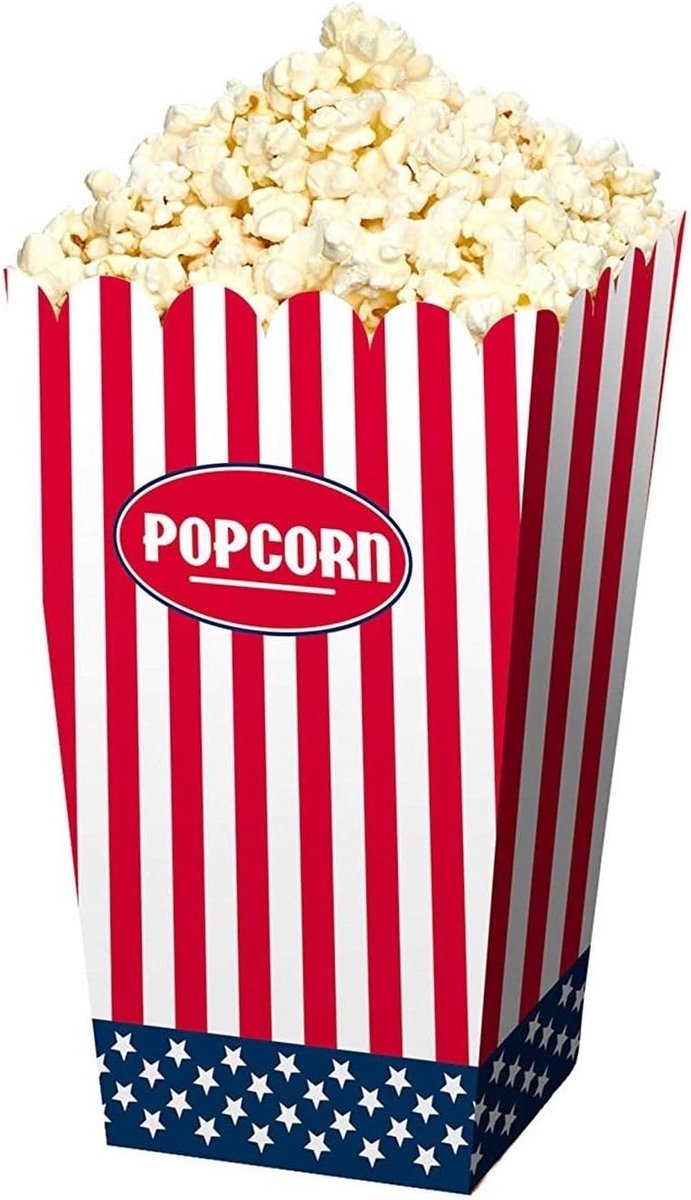 SnelShoppen - USA Party Popcorn Containers - 4 Stuks - Multicolor - Karton - Ideaal voor Feesten, Verjaardagen en Themapartijen
