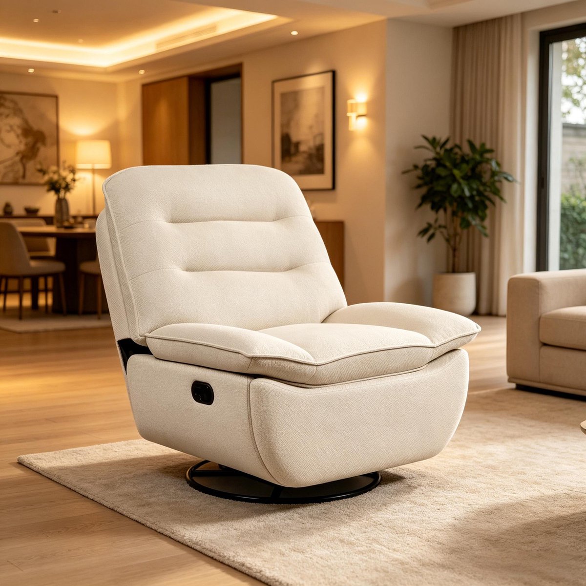 STILVORA Fauteuil 95 Cm - Handmatig Verstelbaar Met Voetsteun En 360 Graden Draaibaar - Voor Woonkamer En Studeerkamer - Stof Beige