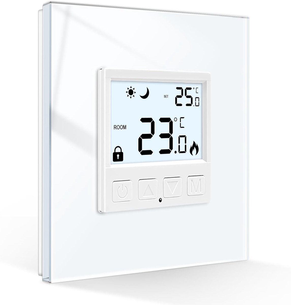 SnelShoppen - Digitale Inbouwthermostaat voor Vloerverwarming - Waterboiler Thermostaat met Glazen Frame - Geschikt voor Huizen en Industrie - Wit