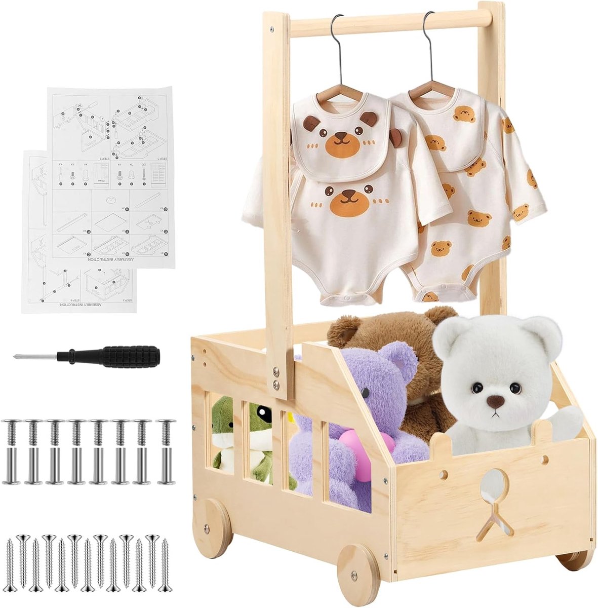 SnelShoppen - Houten Wasmand met Handvat voor Babyshower, Kraamcadeau, Verjaardag, Kerst, Nieuwe Ouders, Duurzaam Hout, Decoratieve Opbergdoos