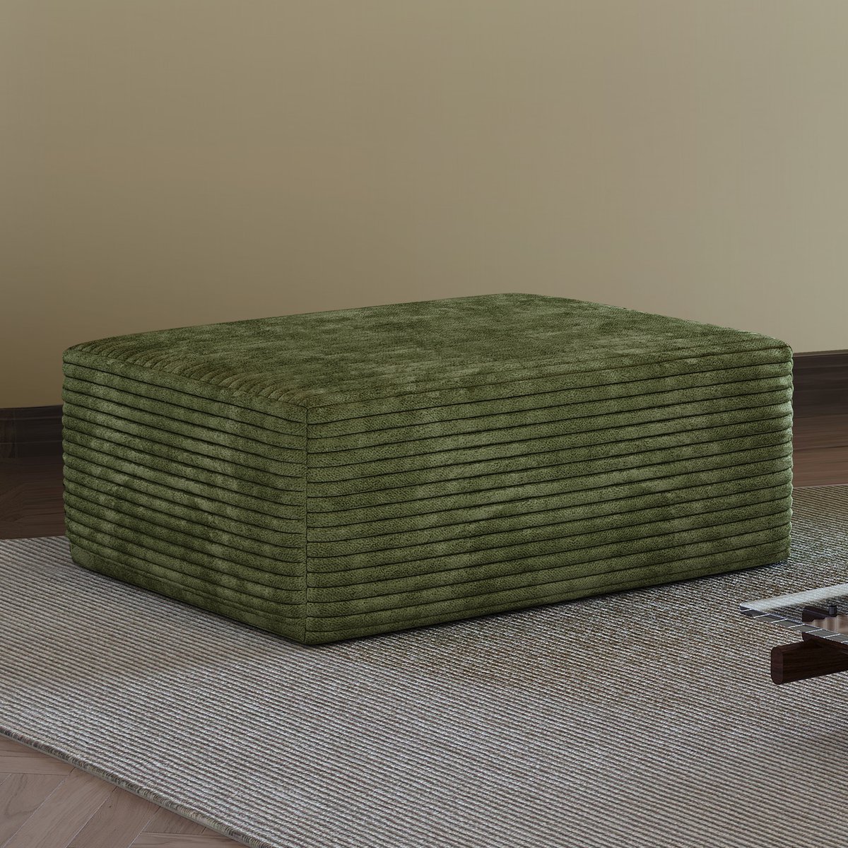 STILVORA Poef 95 x 70 x 40 cm - Zachte Gestoffeerde Ribstof - Rechthoekige Voetenbank En Zitpoef Voor Woonkamer En Slaapkamer - Groen