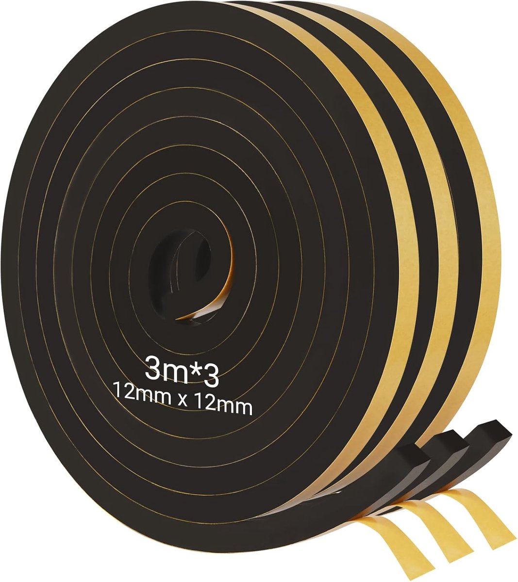 SnelShoppen - 3 Rollen 3m Zelfklevende Zwarte Foam Tape - Sealing Tape voor Keuken, Badkamer en Oude Gebouwen - 12mm Breed, 12mm Dik - Ideaal voor Hob