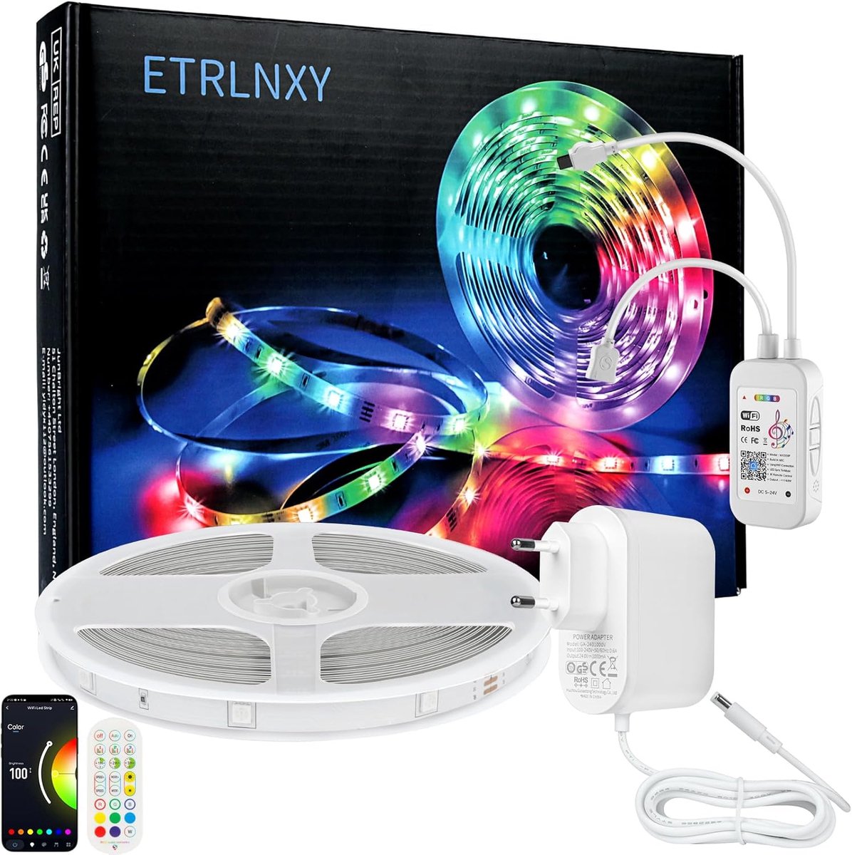 SnelShoppen - 20m WiFi LED Strip Lights RGB, Music Sync, Tuya App, Google Assistant, DIY Scenes, Flexibele LED Strips voor Feest, Slaapkamer, Keuken e