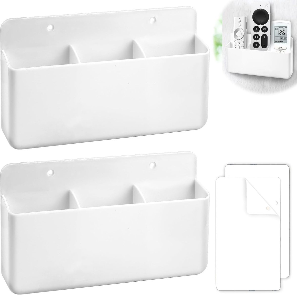 SnelShoppen - Wandmontage afstandsbedieninghouder 2-delig wit - Ideaal voor woonkamer, kantoor, keuken, school, hotel, restaurant, opbergruimte voor k