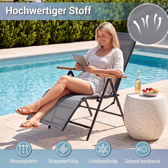 COSTWAY Ligstoel, inklapbaar, set van 2, ligstoel met verstelbare rugleuning, weerbestendige tuinligstoel, klapstoel tot 150 kg belastbaar, relaxstoel voor tuin, balkon, terras (grijs) van Costway — afbeelding 5
