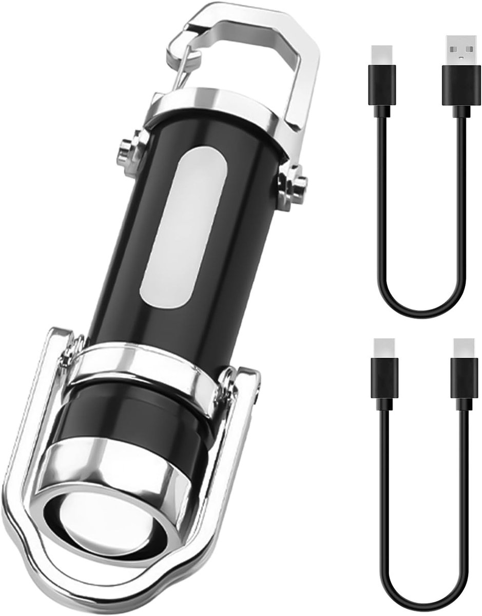 SnelShoppen - Mini Keychain Flashlight 1200LM Super Bright LED, Oplaadbare Zaklamp met Telescopische Zoom, Waterdichte Powerbank voor Outdoor, Camping