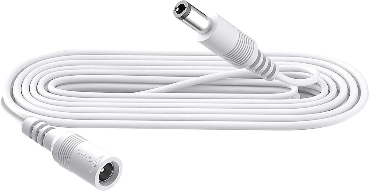 SnelShoppen - 1m DC Power Extension Kabel 5.5mm x 2.1mm voor CCTV Camera, LED Strip, Printer, IR Verlichting, Wit, 5V 6V 9V 12V 24V