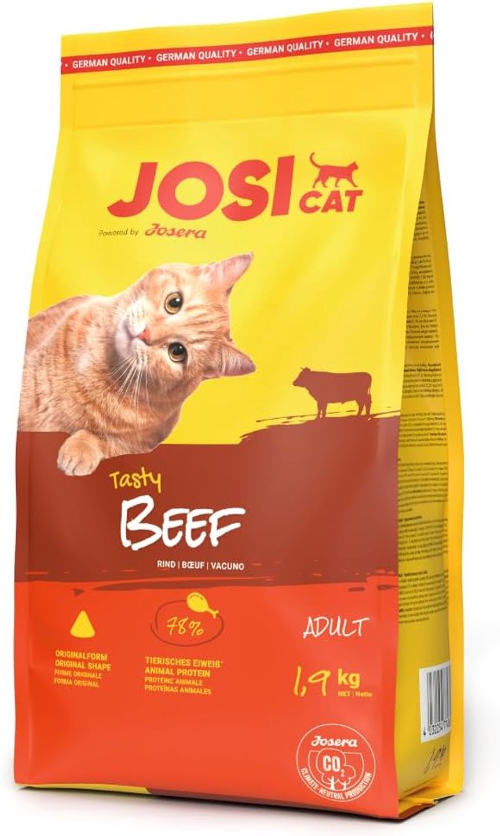 SnelShoppen - Premium Droogvoer voor Volwassen Katten - JosiCat Tasty Beef 1.9 kg - Hoogwaardige Eiwitten - Zonder Tarwe, Soja en Suiker - Perfect voo