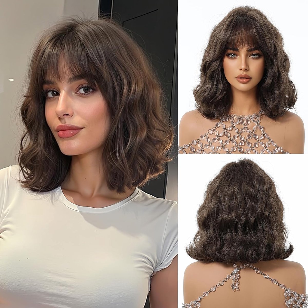 SnelShoppen - Esmee Korte Golvende Bruine Bob Perucque voor Vrouwen - Natuurlijke Synthetische Haarperucque voor Dagelijks Gebruik & Feestjes