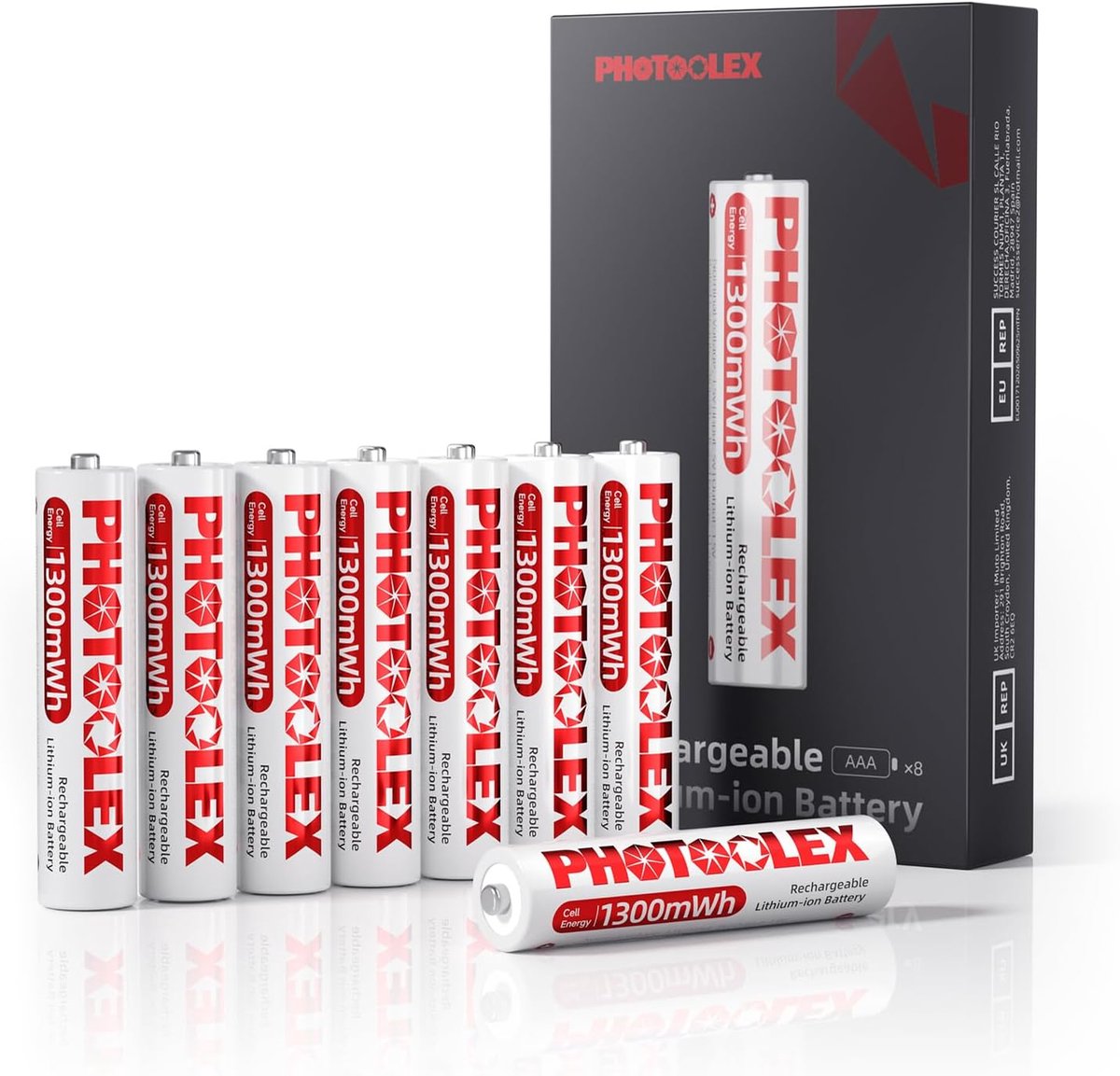 SnelShoppen - Oplaadbare AAA Batterijen 1300 mWh - 8 Pack Lithium 1.5V Hoge Vermogen Triple A Batterijen - 1600+ Oplaadcycli - Ideaal voor Huishoudeli