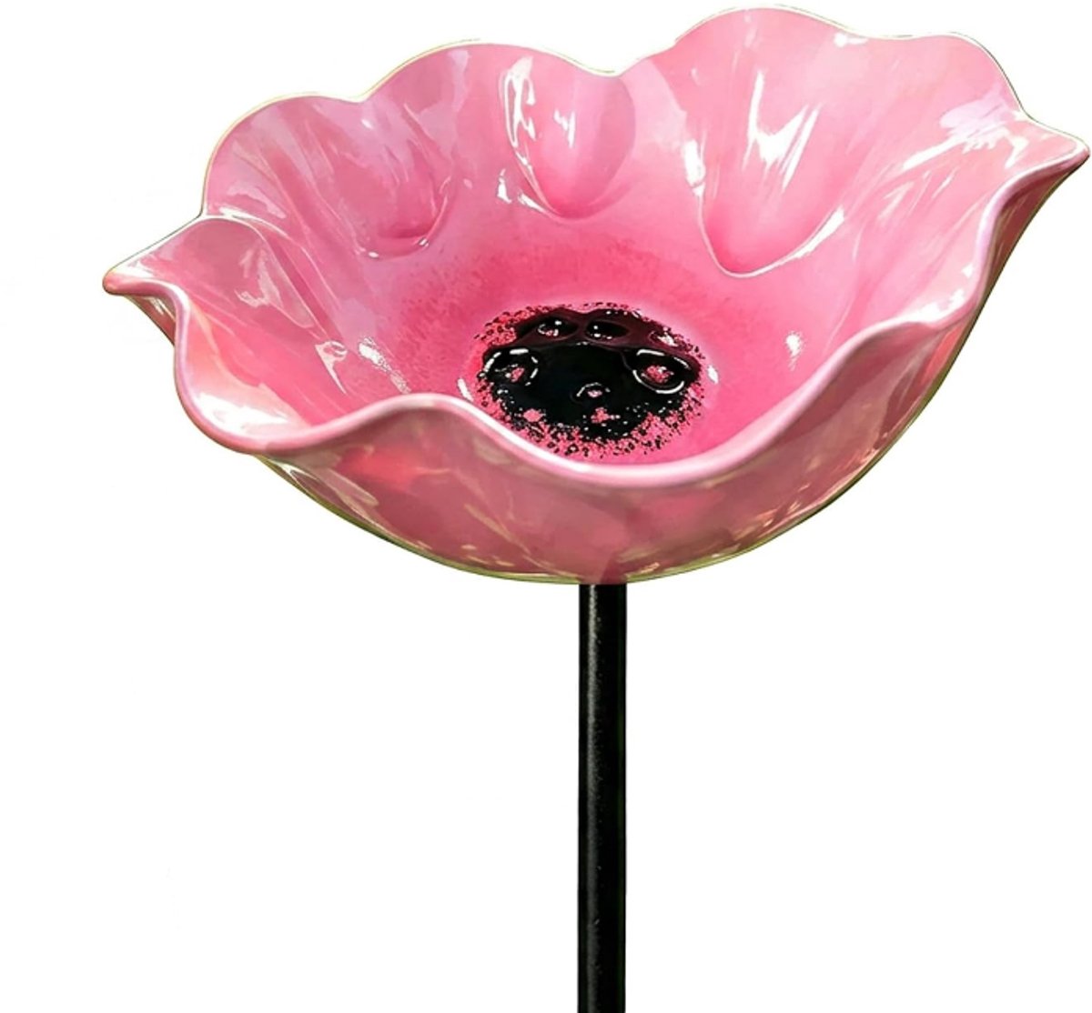 Vogeldrinkschaal - Vogelbadje - Vogeldrinkbakken - Vogeldrinkschaal voor Tuinvogels - Metaalbloemen-tuinpaal-vogeldrinkbak - Tuindecoratie voor Vogels - Vogelbad voor Buiten - Wildlife Vogeldrinkschaal voor Tuinvogels - 15 x 60 cm - Roze