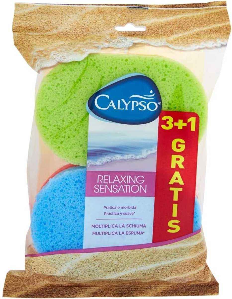 SnelShoppen - Calypso Relaxing Sensation - Zachte Spons, 4 Stuks - Ideaal voor Bad, Douche en Ontspanning - Compact en Makkelijk te Reinigen