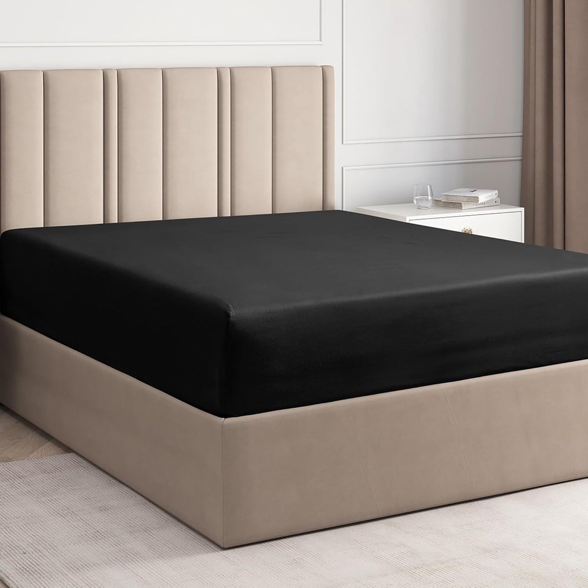 SnelShoppen - Fitted Sheet 160x200 cm Zwart - Geschikt voor Matras tot 30 cm Hoog - Luxe en Ademend - Kreukvrij en Zacht - OEKO-TEX Gecertificeerd - S