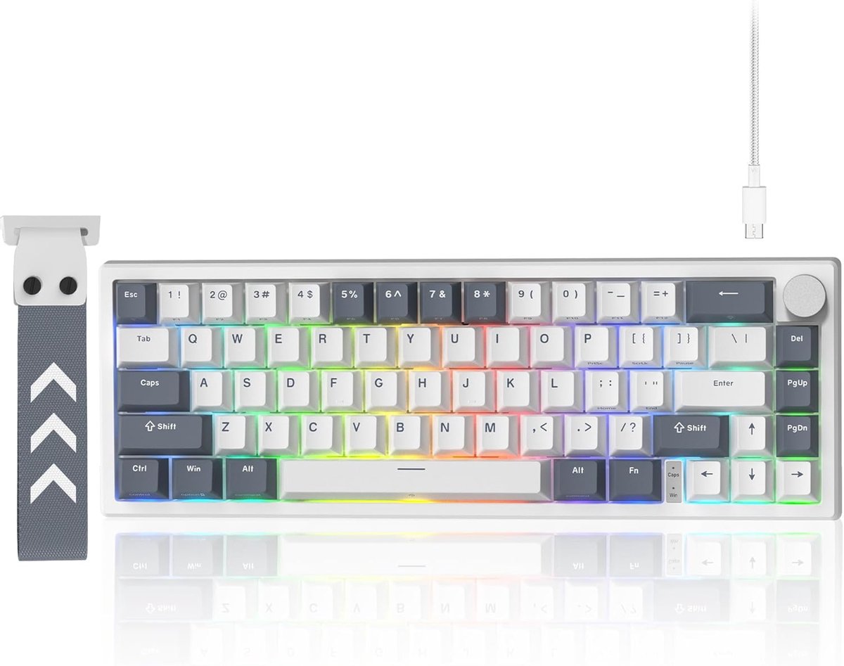 SnelShoppen - VK66 PRO 60% Gaming Keyboard met Kabel, Hot-Swappable RGB Mechanisch Toetsenbord met Gas Mount en Heldere Keycaps (Wit) voor FPS/MOBA Ga