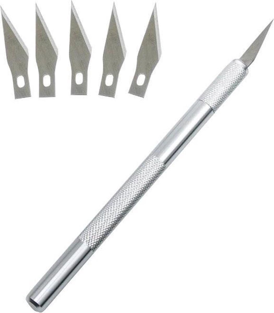 SnelShoppen - 7-delige Messenset: RVS Scalpel + 5 Extra Snijbladen - Precisie Mes, Hobby Mes, Snijdmes, Chirurgisch Mes, Snijgereedschap voor Creatiev
