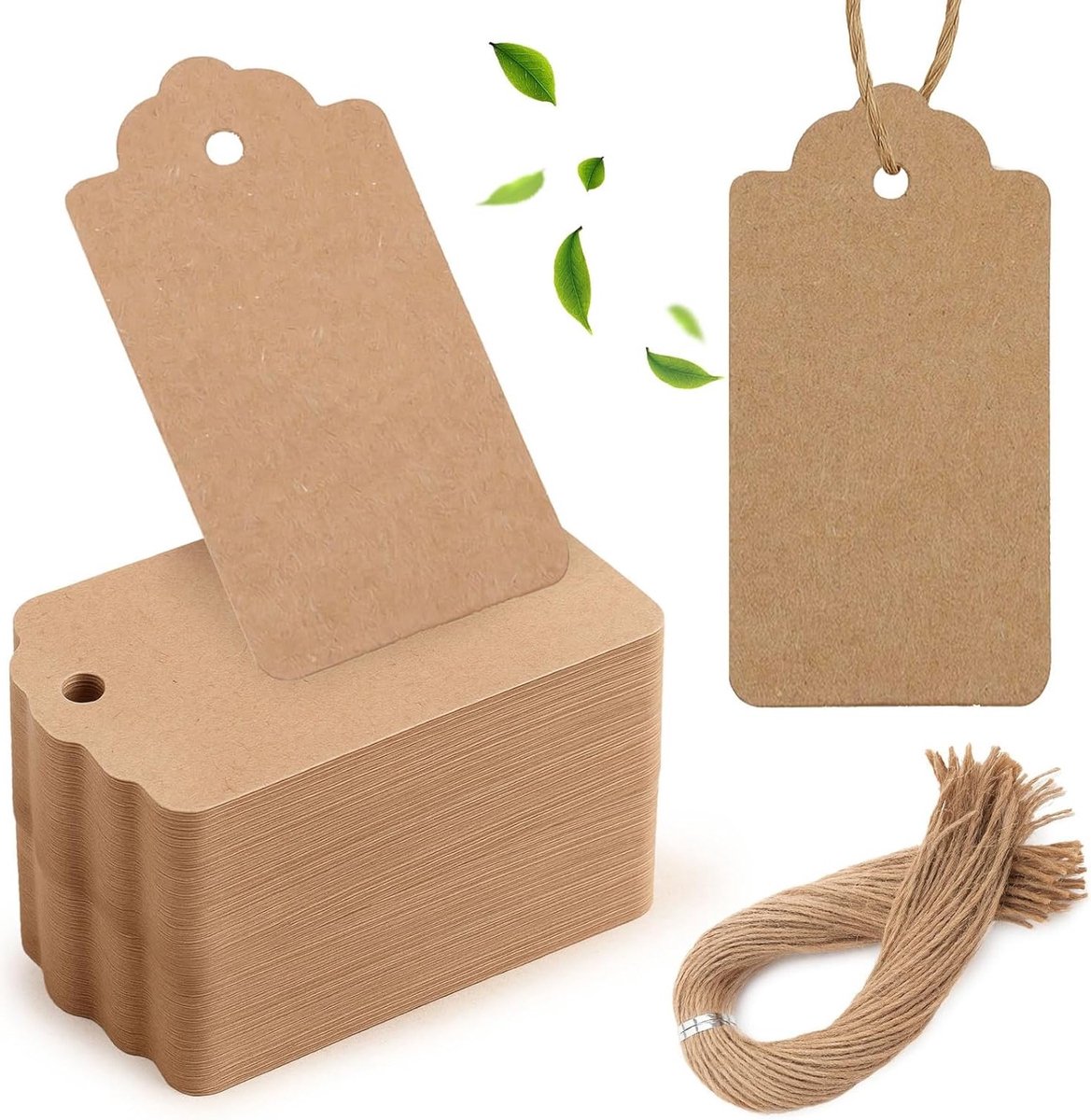 100 Stuks Kraft Papieren Cadeautags met Jute Touw voor Trouwen, Feestjes en Cadeaus