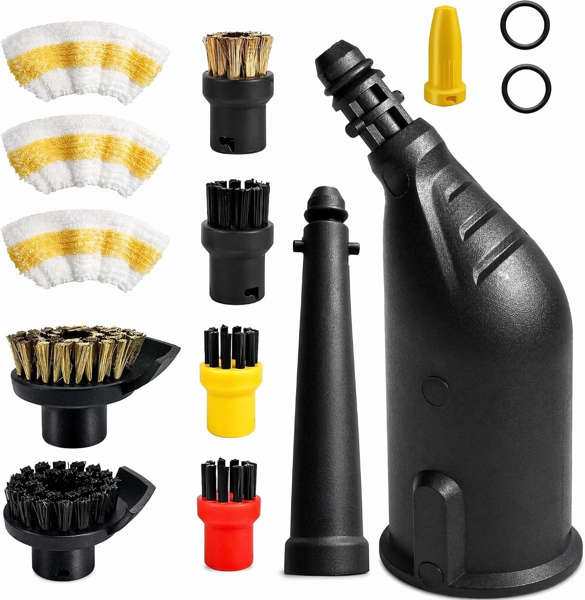 9 stuks accessoires voor stoomreinigers, inclusief ronde borstel, platte borstel, gebogen mondstuk en handstoomborstel, geschikt voor SC1, SC2, SC3, SC4 en SC5 modellen