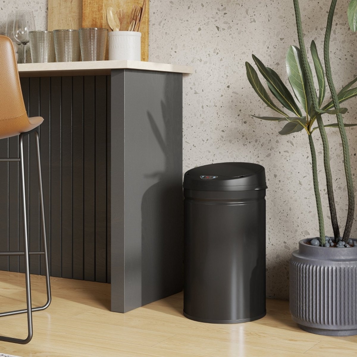 FloraGrace Prullenbak – Sensoropening 30 L – 32 x 30,5 x 51 cm – Roestvrij Staal – Zwart – Voor Keuken En Bijkeuken – Softclose Deksel