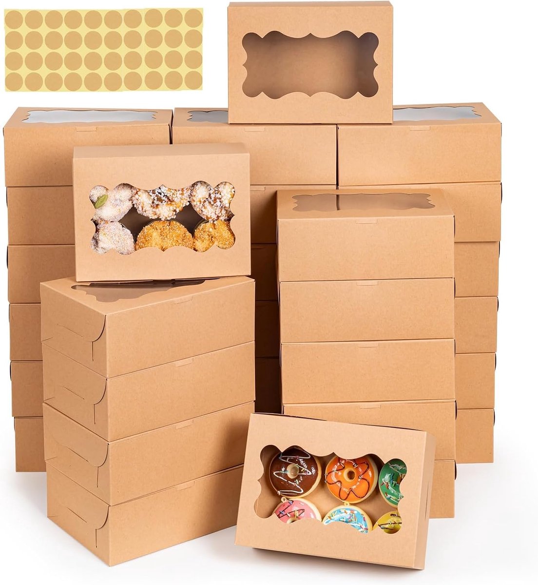 SnelShoppen - 30 Stuks Kraft Papieren Cadeau Dozen met Venster - Grote Cookie en Cupcake Dozen 21x15x7,5 cm voor Feestdagen, Verjaardagen en Speciale