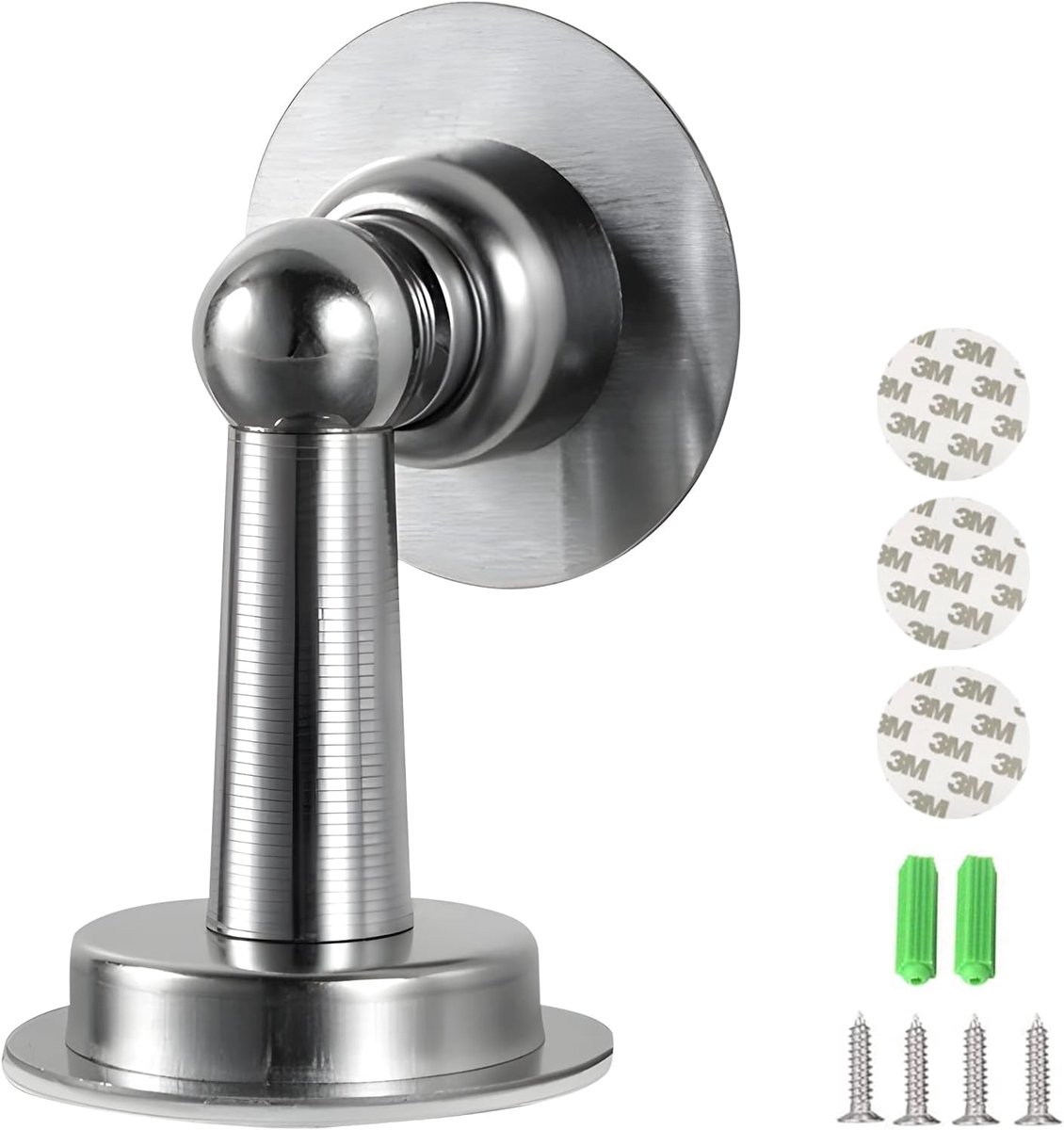 SnelShoppen - Krachtige Magnetische Deurstoppers, RVS Magnetische Deurstoppers voor Wand of Vloer, met 3M Dubbelzijdig Plakband, Geen Boren Nodig, Per
