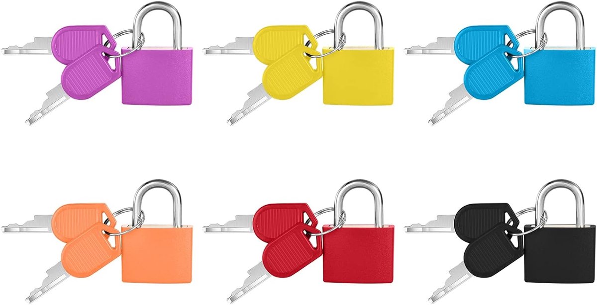 SnelShoppen - Set van 6 Koffersloten met Sleutel - Kleine Reisvergrendeling voor Rugzakken, Sport, Fitness, Duurzaam Metalen Hangslot