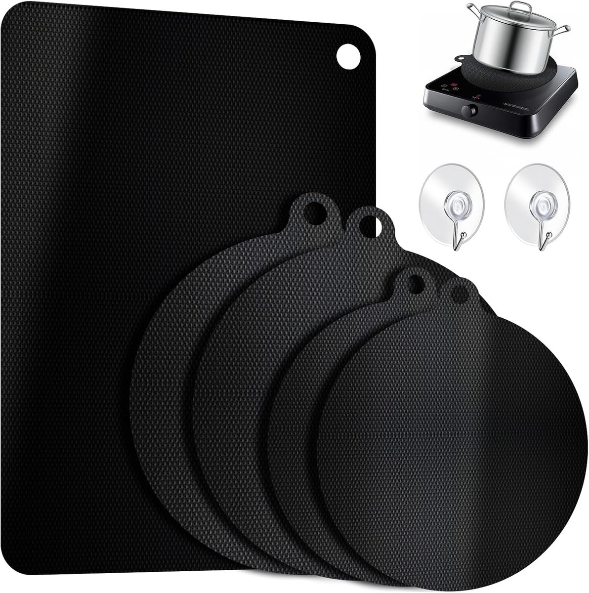 SnelShoppen - 5 Stuks Inductiekookplaat Bescherming Mat Set - Silicone Hob Covers - Hittebestendig tot 260 °C - Rond en Rechthoekig - Keuken Accessoir