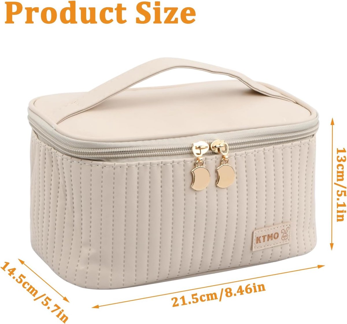 SnelShoppen - Makeup Bag PU Leather Travel Cosmetic Bag Waterproof Large Zipper Makeup Bag voor Vrouwen en Meisjes Beige met Twee Compartimenten