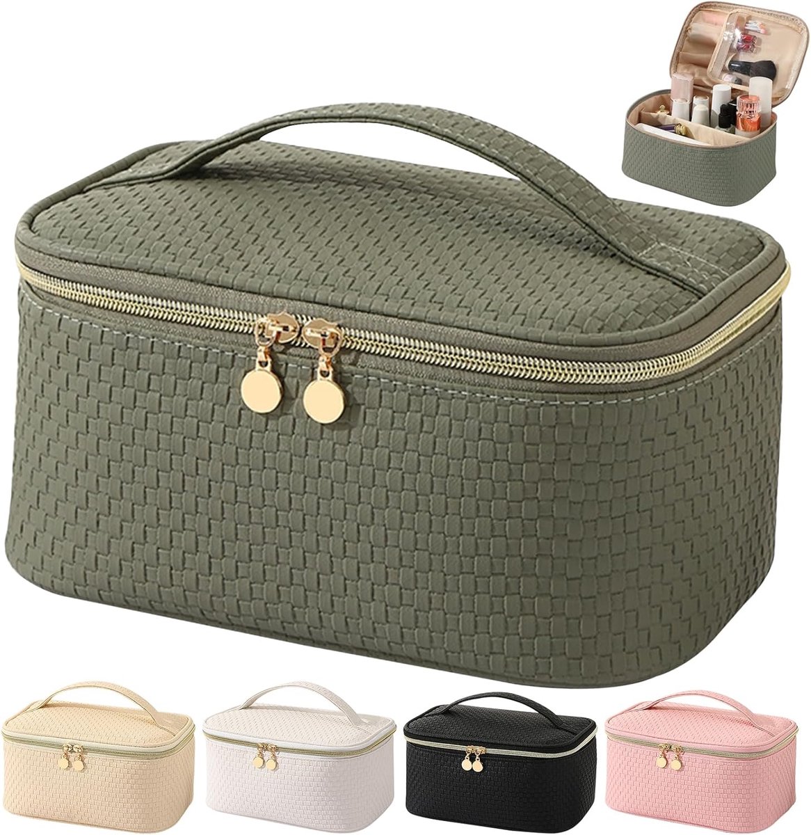 SnelShoppen - Toiletry Bag voor Vrouwen, Grote Capaciteit, Multifunctionele Reis Cosmetica Tas, Waterdicht, Met Compartimenten, Make-up Tas, Matcha Gr
