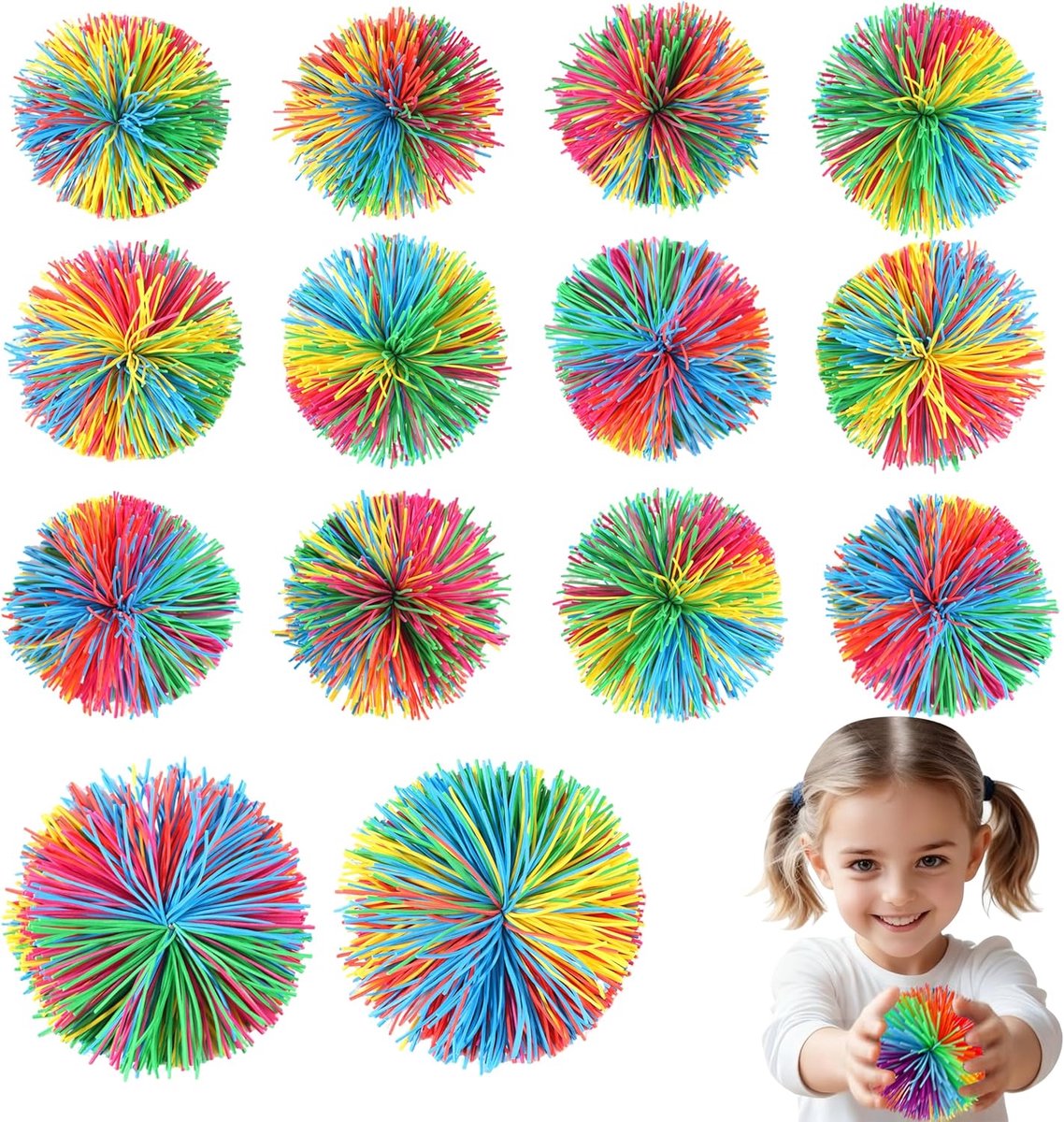 SnelShoppen - Pack van 16 Regenboog Anti-Stress Ballen, Zachte Multicolor Rubber Stressballen voor Ontspanning, Geschikt voor Kinderen en Volwassenen