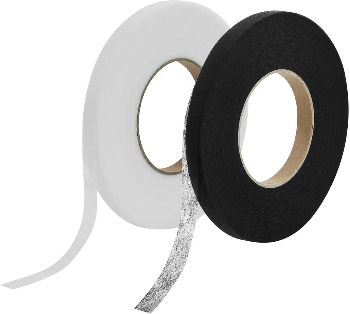 SnelShoppen - 2 Rollen Strijkband 1 cm x 64 m Dubbelzijdige Naaitape voor Kleding, Jurken, Broeken, Gordijnen (Wit, Zwart)