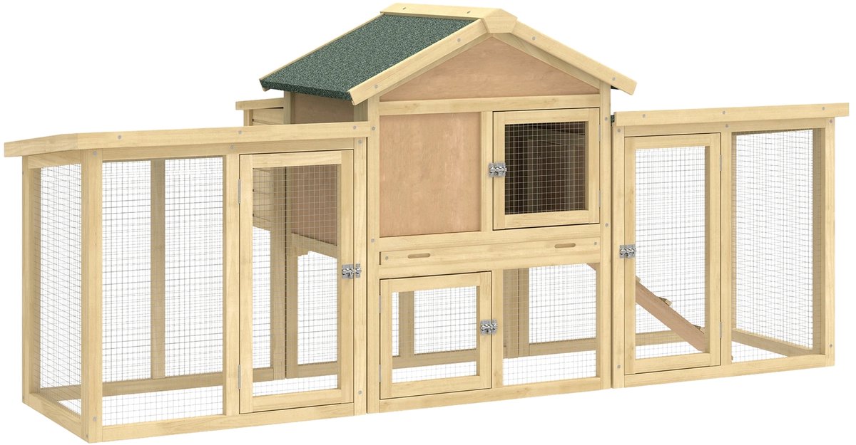 Kippenhok 204x85x93 cm – Houten Kippenhuis met Legnest & Waterdicht Dak – Naturel/Groen