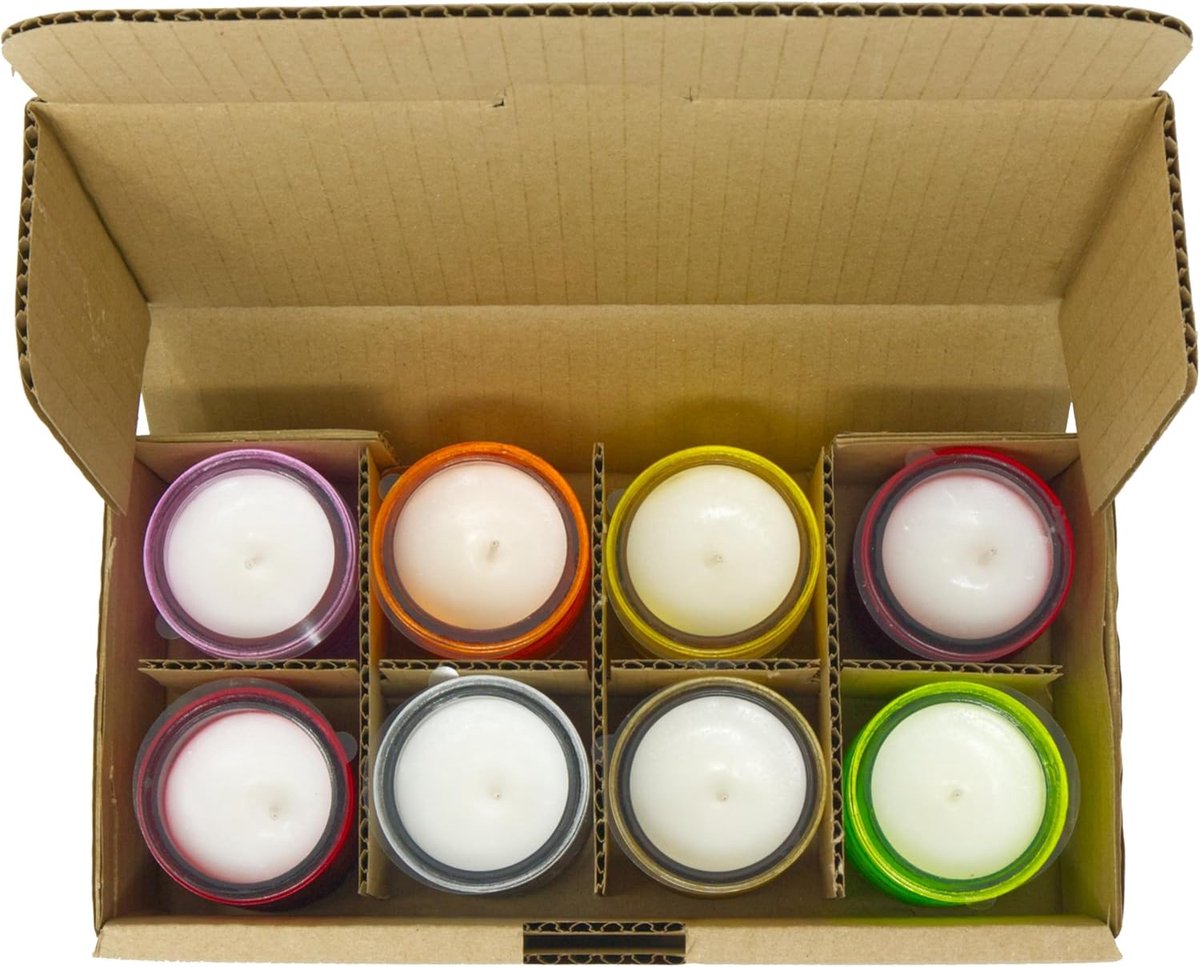SnelShoppen - 8-Pack Citronella Kaarsen in Kleurrijke Glazen Potten - Natuurlijke Groene Was - 18 Uur Brandduur - Milieu-vriendelijk - Perfect voor Tu