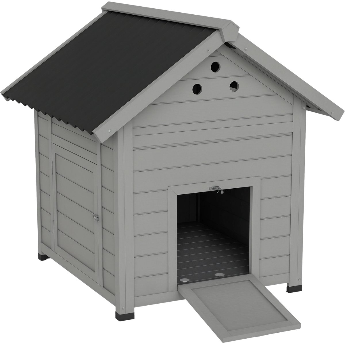 Houten Eendenhok – Eendenhuis met Kanteldak & Dubbele Deur – Lichtgrijs