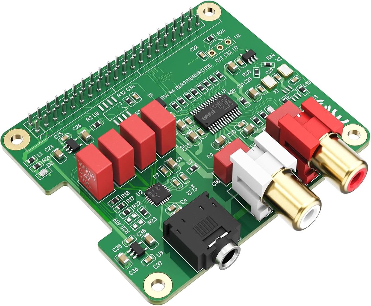 SnelShoppen - HiFi DAC HAT voor Raspberry Pi 5/4/3B+/Zero | PCM5122 384kHz/32bit DAC Audio-uitbreidingsbord met Dual Oscillators en RCA/3.5mm Output |