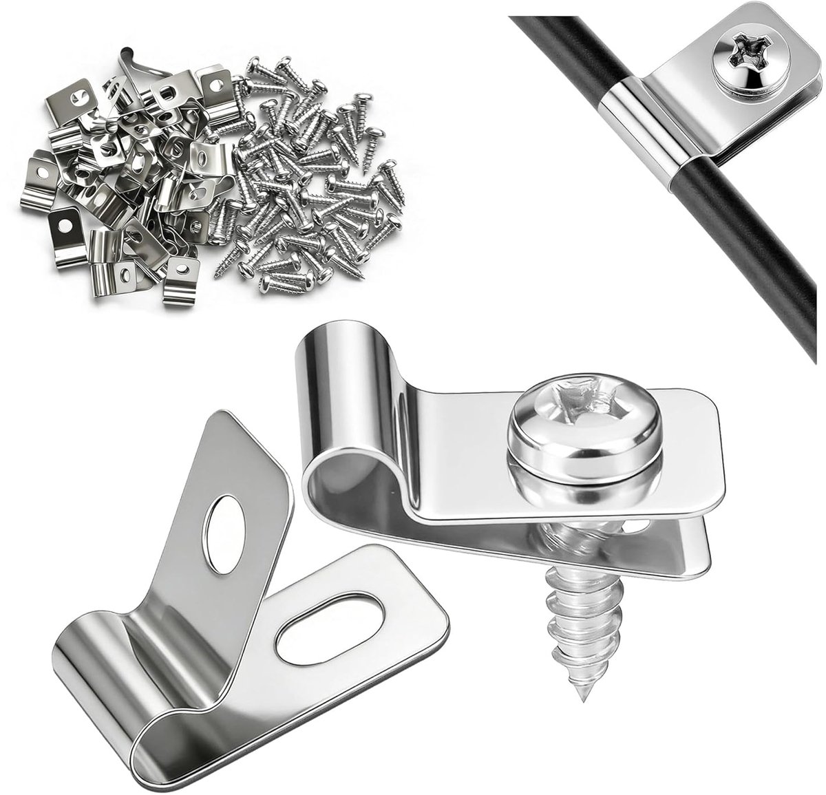 SnelShoppen - Zaund Wire Clips 90 stuks - RVS 304 Draadclips, Metaal Clipjes voor Hekwerk, Tuin, Landbouw, Bevestigingsclips met Schroeven voor Hout e