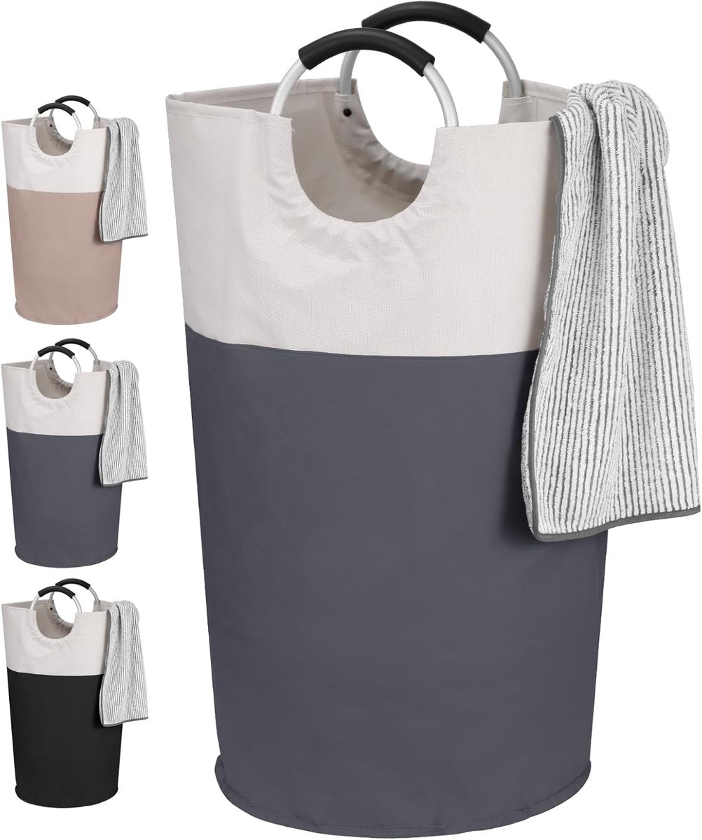 SnelShoppen - Grote Wasmand met Handvatten - Vouwbare Waszak voor Kleding, Handdoeken, Speelgoed - Duurzaam en Waterdicht 600D Oxford - Donkergrijs -