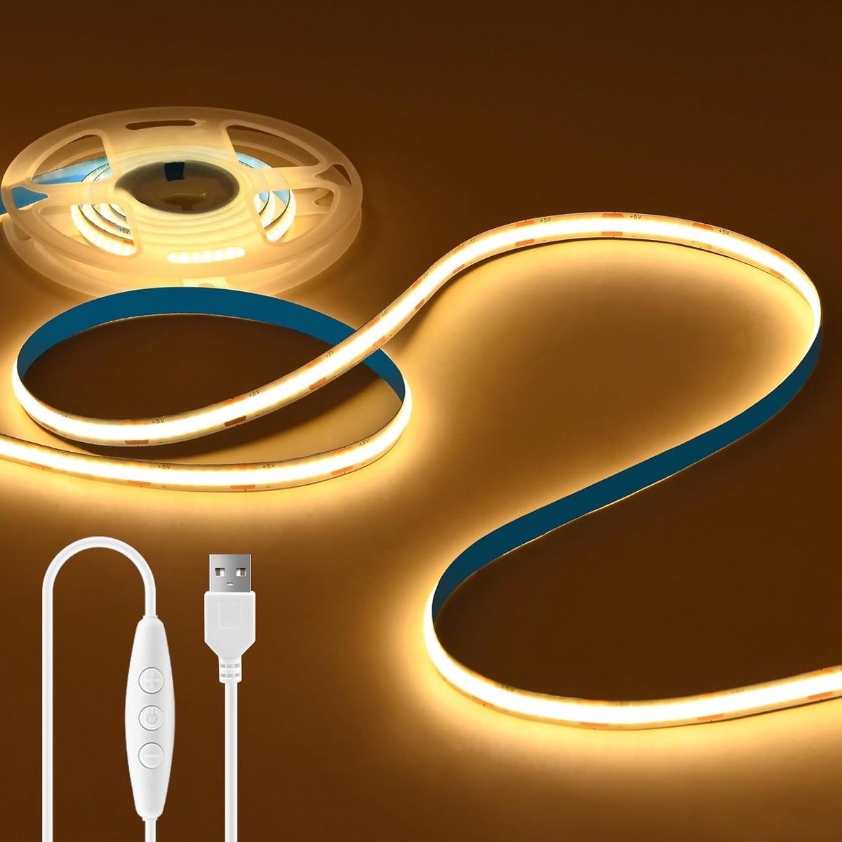 SnelShoppen - 2m Dimbare COB LED Strip 3000K Warm Wit - 640 LEDs - Zelfklevend - Perfect voor TV, Slaapkamer, Keuken en DIY Verlichting