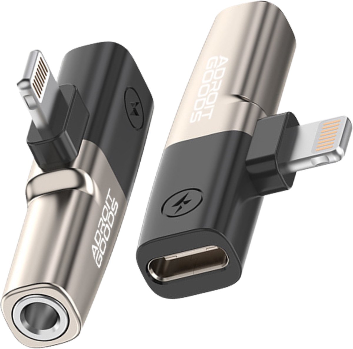 AdroitGoods 3.5mm jack adapter geschikt voor Apple Lightning - Met opladen audio splitter DAC snellaad aux converter geschikt voor iPhone oordopjes koptelefoon - Licht goud
