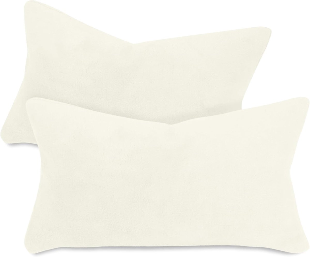 SnelShoppen - Set van 2 Kussenslopen Coral Cuddly Fleece 30x50 cm - Wit - Zacht en Fluffy - 100% Polyester - Moderne Kleurvarianten voor Woonkamer, Sl