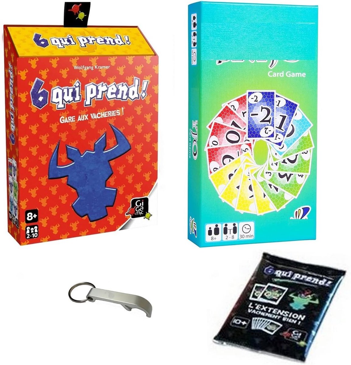 SnelShoppen - 6-delige Spellen Set + Uitbreiding Vachement Gut + S Kyjo + 1 Flesopener Blumie - Bordspel voor 2 tot 10 Spelers, Gezelligheid, Interact