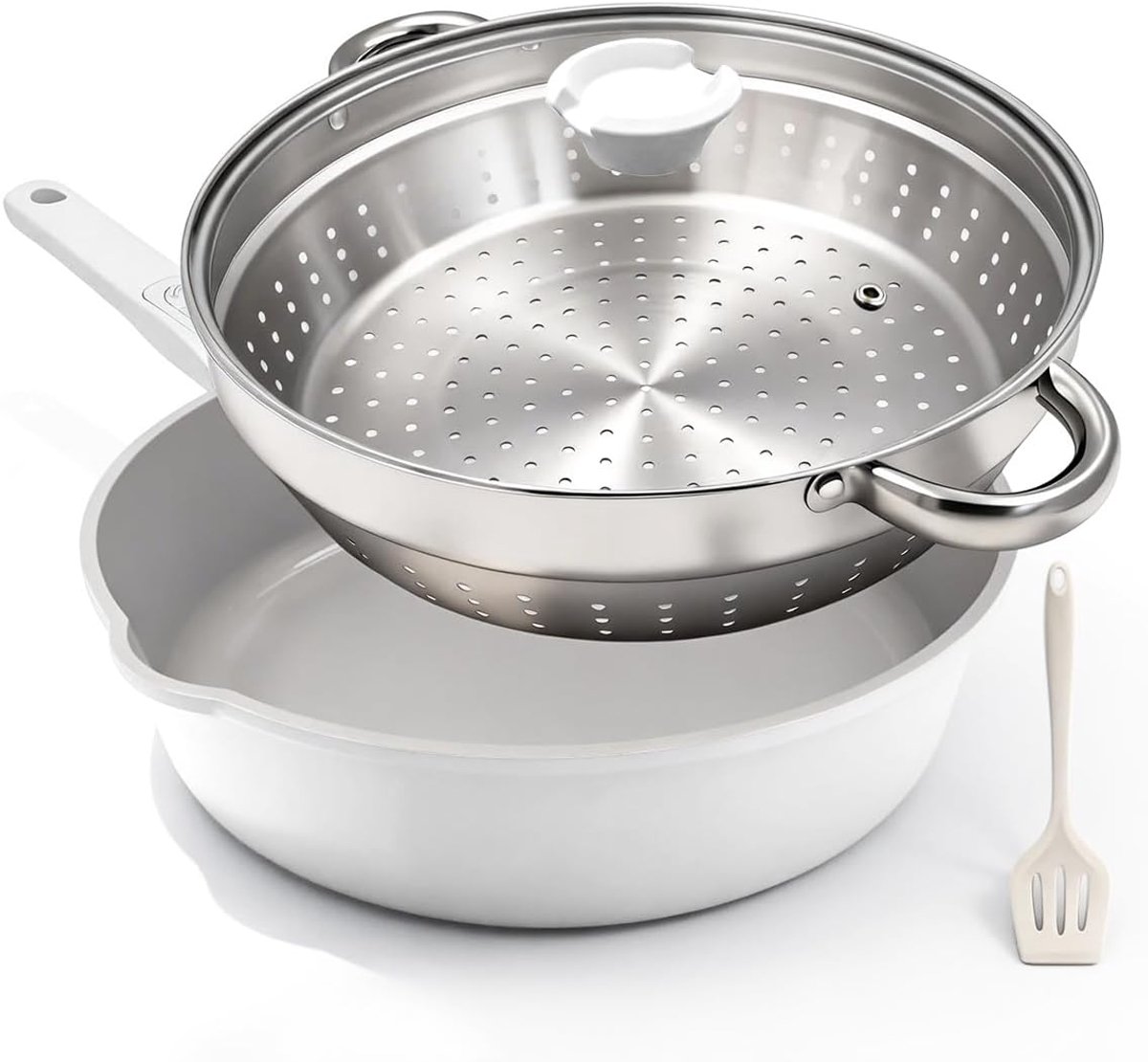 SnelShoppen - Keramische Pan 28 cm met Stoommand, Anti-aanbaklaag, Geschikt voor Alle Warmtebronnen, Hoogwaardig Aluminium, Met Deksel en Afneembare H