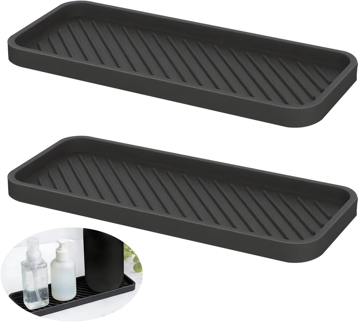 SnelShoppen - 2 Siliconen Gootsteenorganizers - Sponshouder, Afdruipmat voor Keuken, Smal, Hygiënisch, Voor Zeep, Afwasmiddel en Borstels
