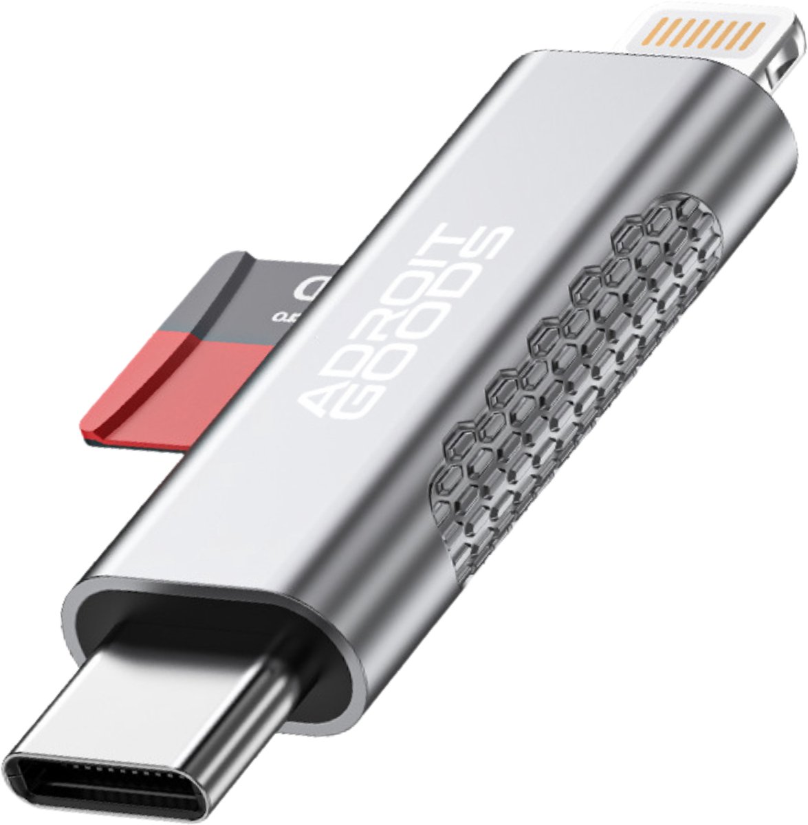 AdroitGoods Micro SD kaartlezer geschikt voor USB-C en Lightning - TF kaart adapter OTG geheugenkaart reader snelle data overdracht voor smartphone tablet laptop iPhone en iPad - Silver