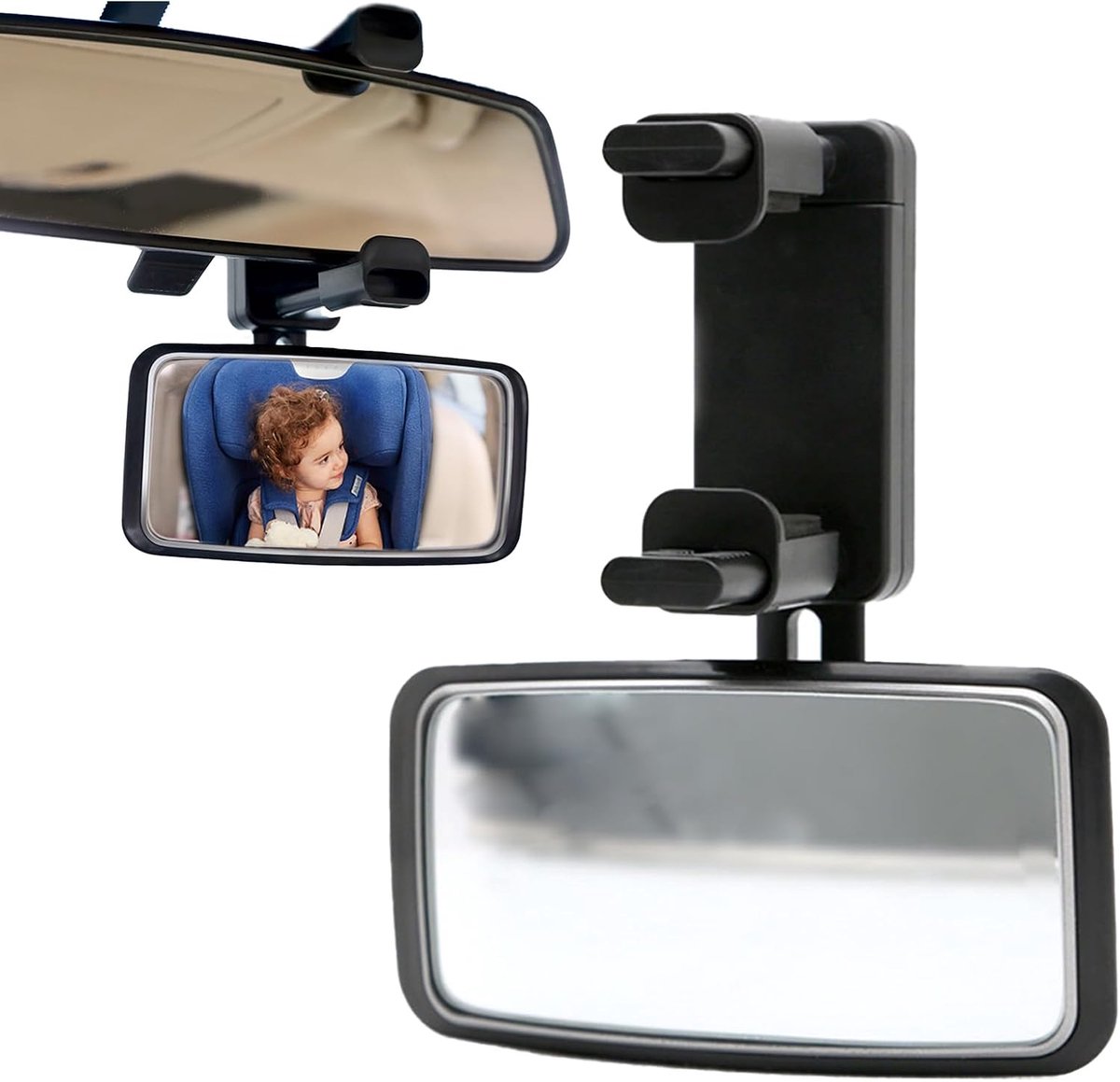 SnelShoppen - Baby Mirror 360° Rotatable Achteruitkijkspiegel voor Auto, Shatterproof Baby Achterbank Spiegel met Ophangclips, Veilig en Duurzaam