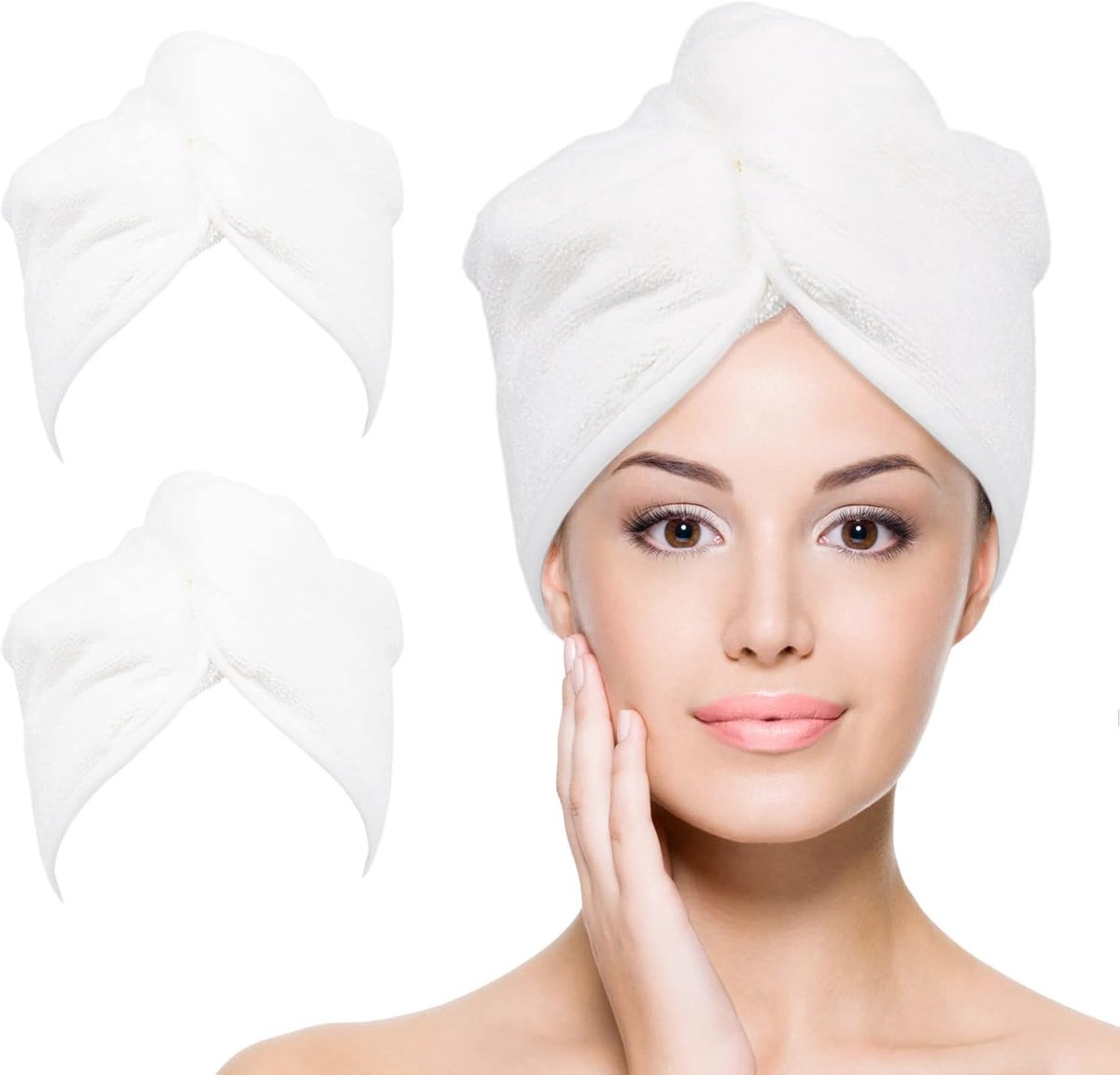 SnelShoppen - Microfiber Haar Handdoek Wrap voor Vrouwen, 2 Stuks 10" x 26", Super Absorberend en Sneldrogend Haar Turban voor Krullend, Lang en Dik H