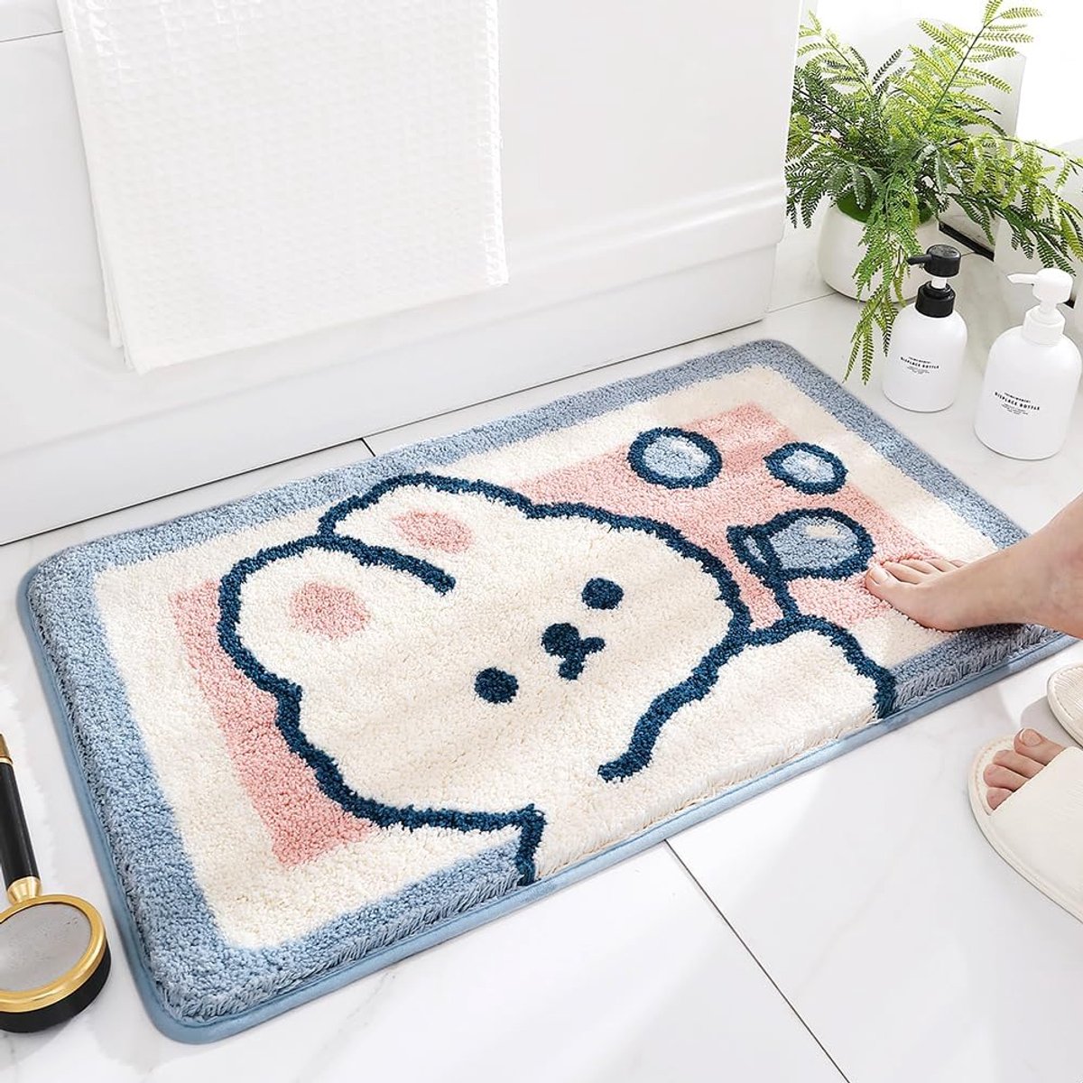 SnelShoppen - Molesun Konijnenbadmat, Extra Zacht en Absorberend Schattig Badkleed, Machinewasbaar, Antislip Badmat voor Badkamer, Douche en Toilet, 4