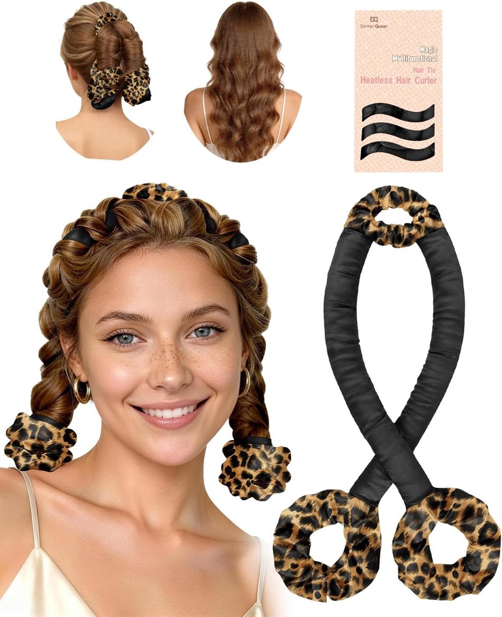 SnelShoppen - Heatless Curling Iron voor Vrouwen, Satin Curlers met Luipaardprint, Gezonde Krullen Zonder Hitte, Ideaal voor Nachtelijke Styling