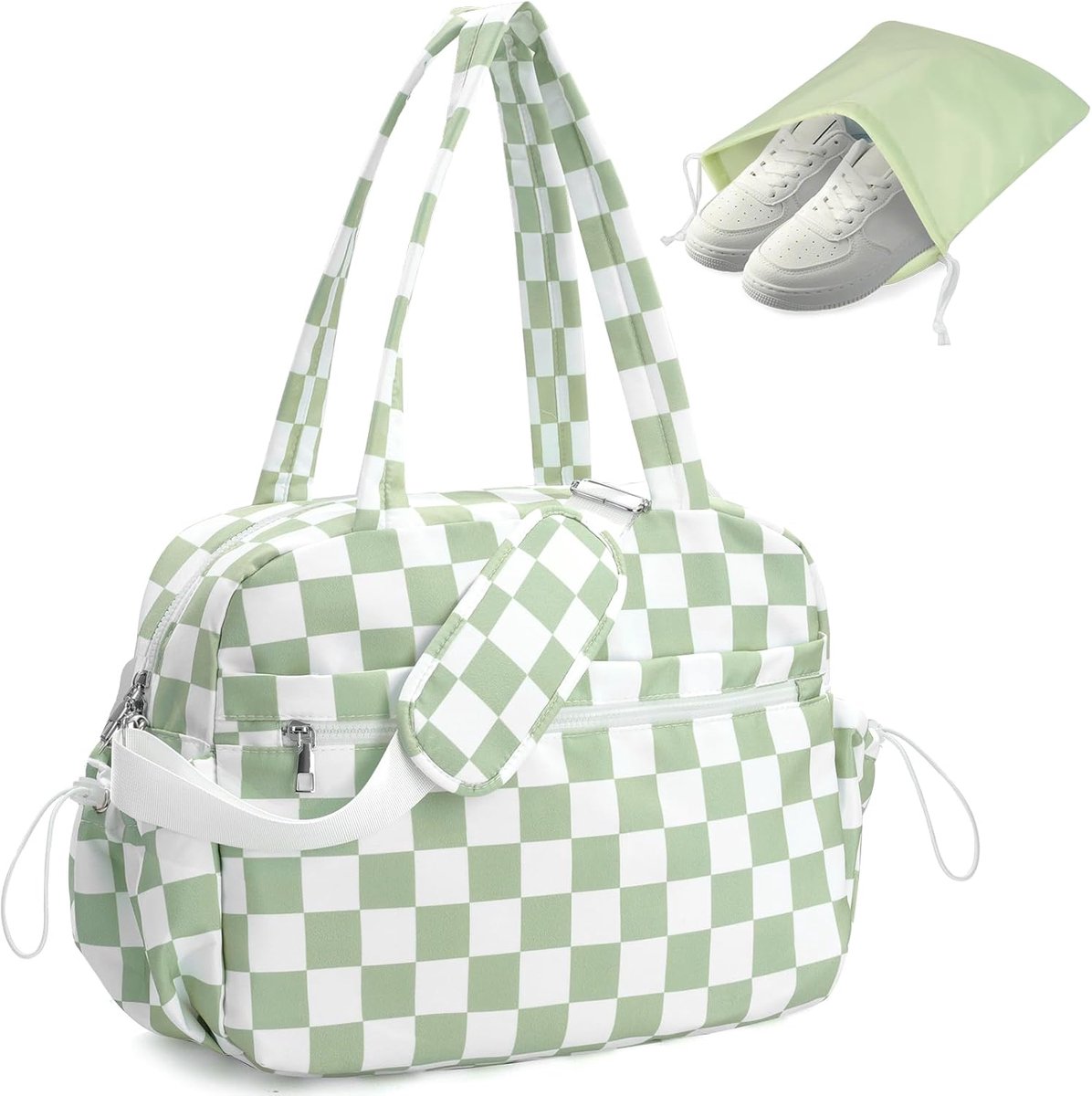SnelShoppen - Kariert Sporttasche Klein Meisje 20L Reisetasche Weekender Dames met Nassfach & Schoencompartiment, Handtas voor Yoga, Sauna, Fitness en